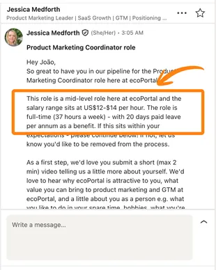 Mensagem de recrutador internacional 4 entrando em contato pelo LinkedIn